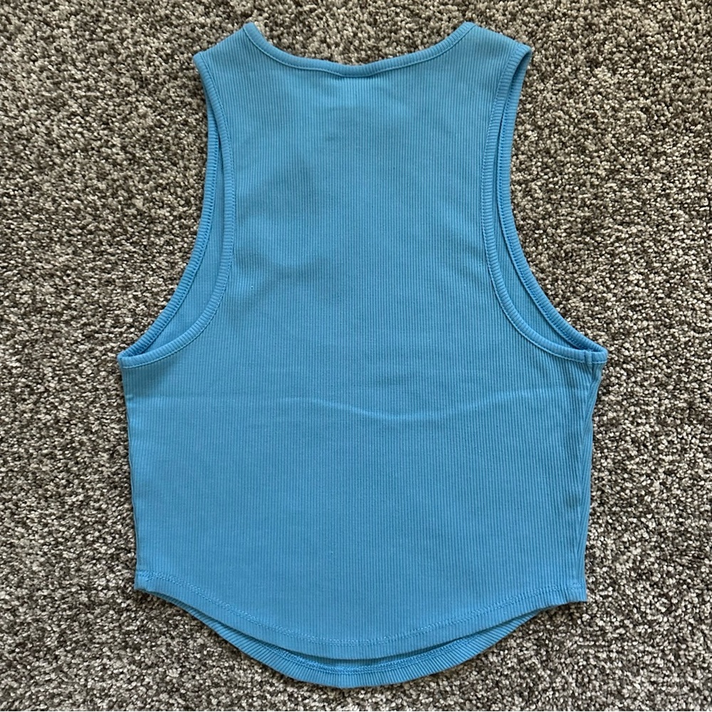 Blue Sleeveless Ribbed Top - Picture 2 of 4